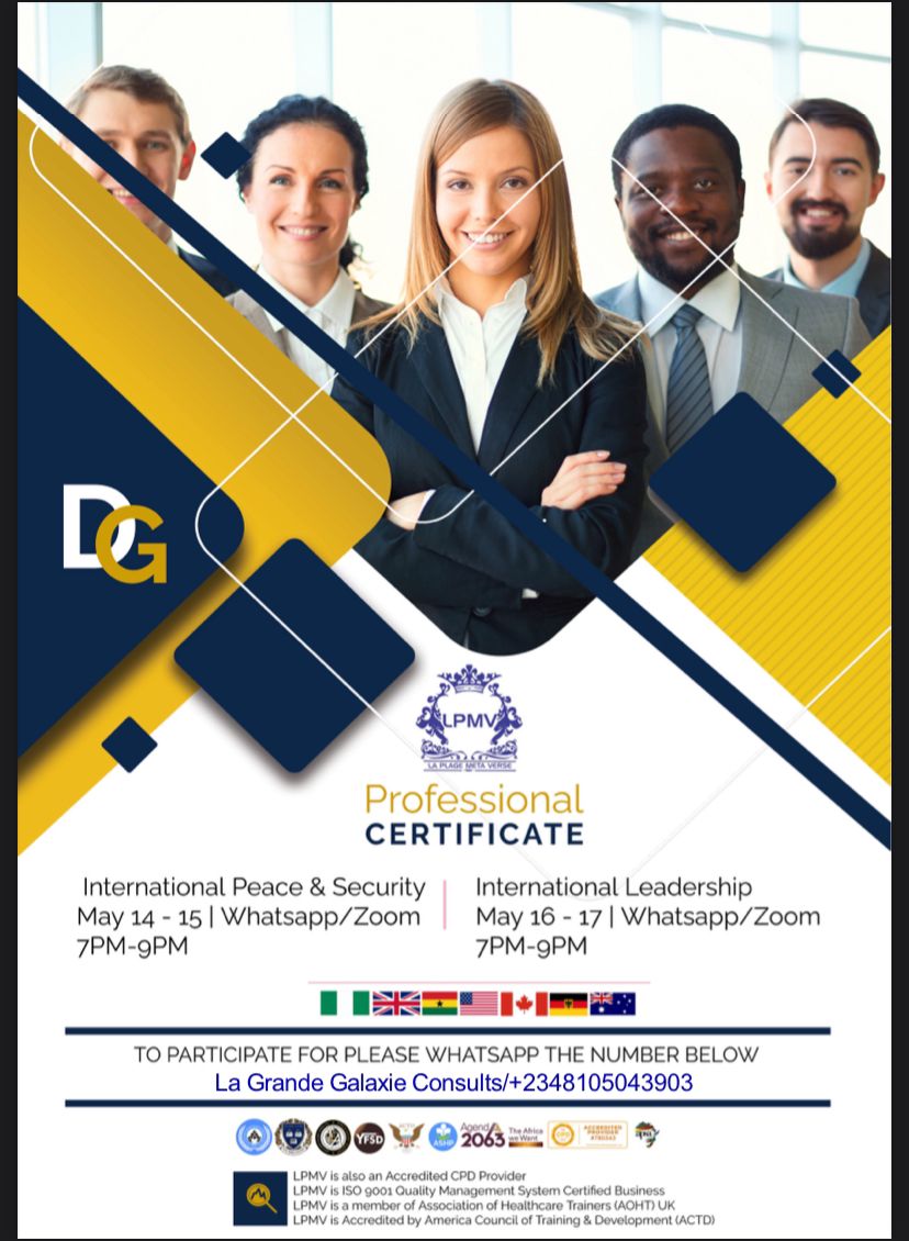 flyer on Professional certificate on International Peace and Security and International Leadeship.